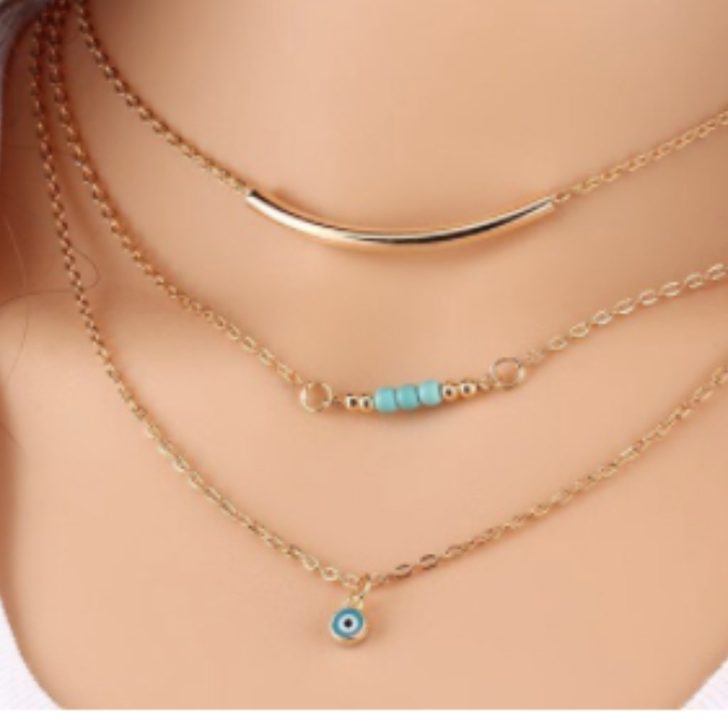 Stunning Blue Evil Eye Turquoise Gold Necklace